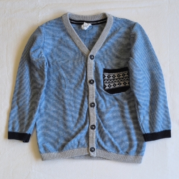 H&M blue striped preppy button down cardigan sweater 1.5-2 YRS baby boy - Picture 1 of 9